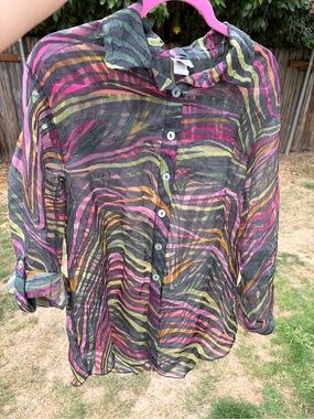 Vintage Grace & Tara Mesh sheer Button Up Shirt Multicolor Zebra